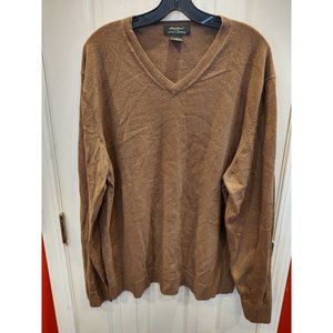 Eddie Bauer Mens Cashmere Cotton Blend XL Sweater Pullover V Neck Brown